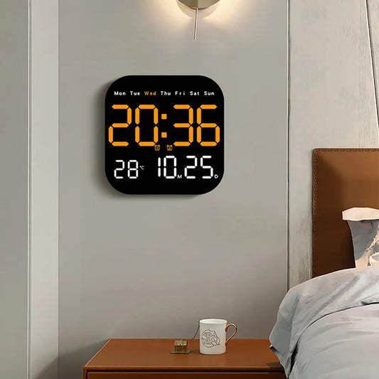 Digital Wall Clock 7” LED Digital Alarm Clock Large Display With Remote Control for Living Room Office Bedroom Decor Elderly